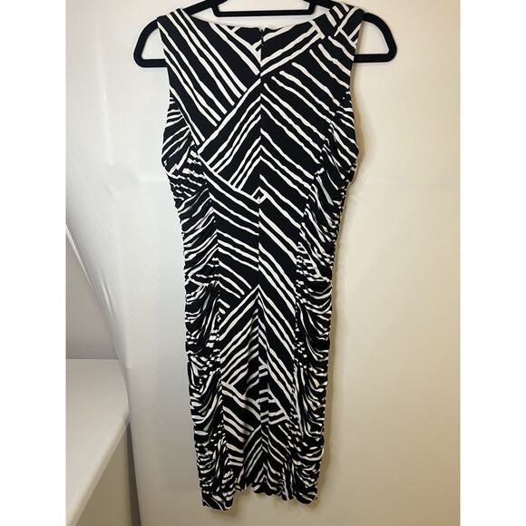 Calvin Klein black and white striped sleeveless ruched bodycon dress Size 6 - Picture 2 of 7